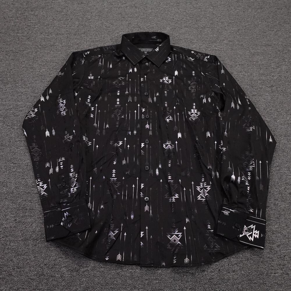 Lamasini Shirt Mens Medium Black Arrow Print Long Sleeve Button Up Western